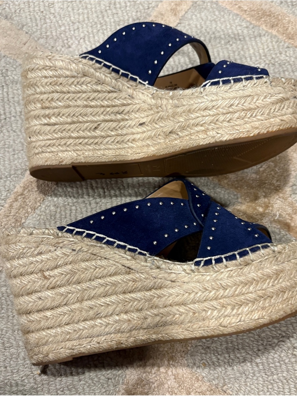 Marc Fisher Navy Studded Crisscross Espadrille Wedges - Picture 3 of 6